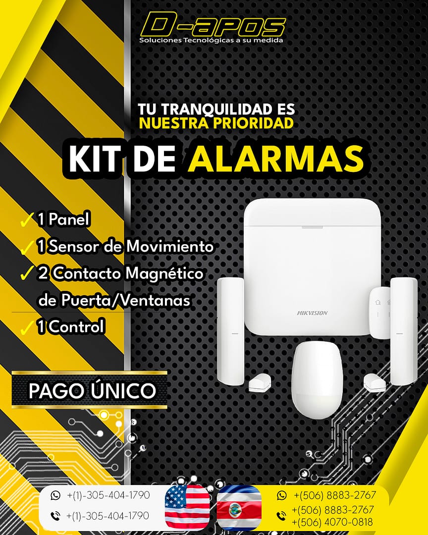 Kit de alarmas Hikvision con panel, sensor de movimiento y contactos magnéticos