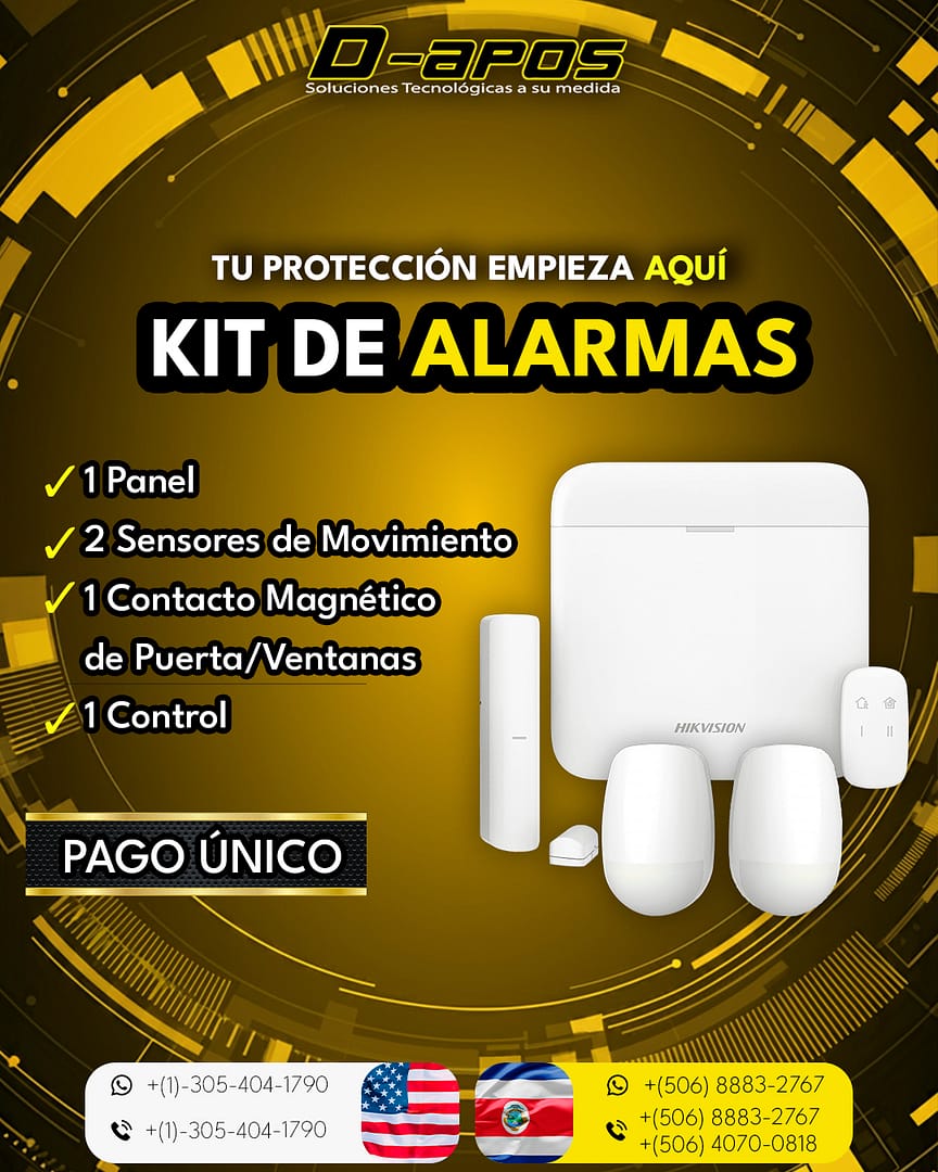 Kit de seguridad Hikvision con panel, sensores de movimiento y contacto magnético